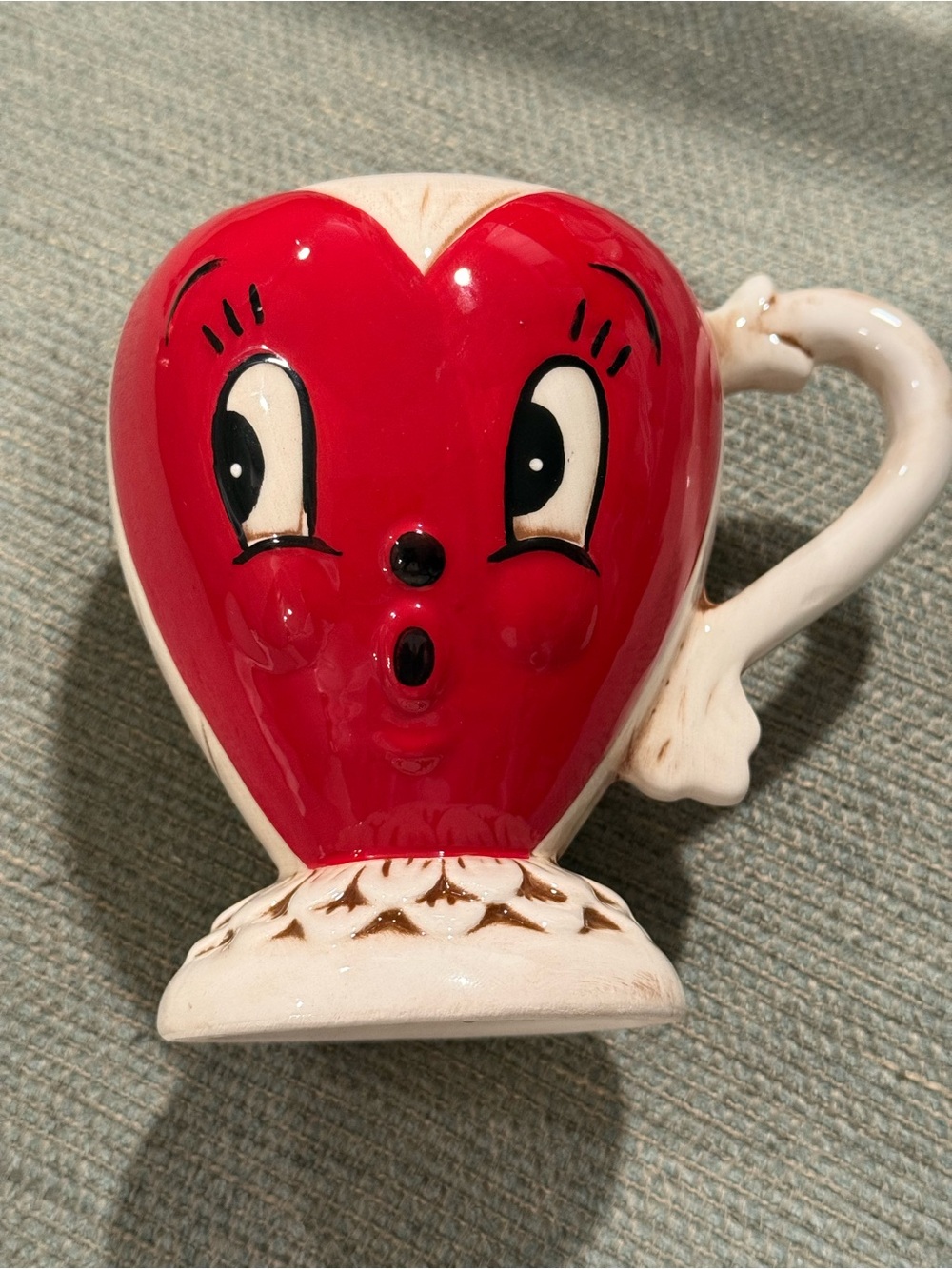 Johanna Parker Vintage Heart Face Ceramic Mug - Red & White